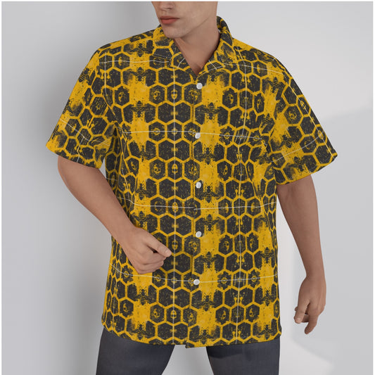 All-Over Print Men's Hawaiian Shirt With Button Closure skull/bee print